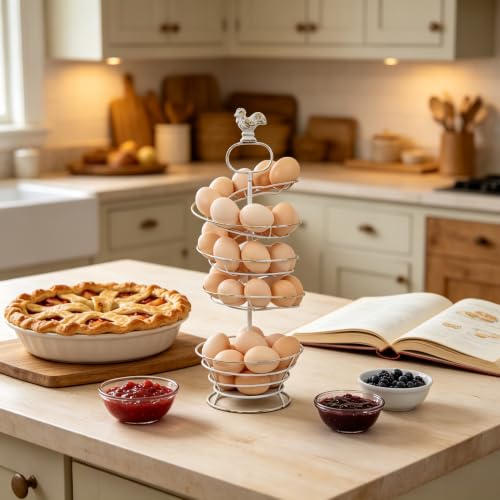 Fresh Egg Holder Countertop Vintage Metal Spiral Egg Holder with Storage Basket Farmhouse Countertop Egg Storage Rack for Kitchen Organization (Spiral White) - color: Spiral White
