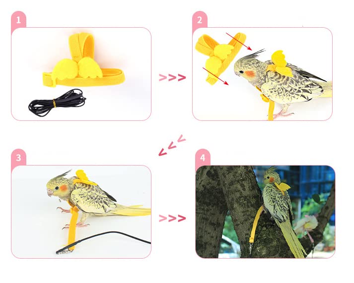 Parrot Harness and Leash Set - Elastic Rope with Green Adjustable Harness Cute Wing, Suitable for Medium Size Bird Like Small Red-Breasted Parakeet, Caique, Mini Macaw