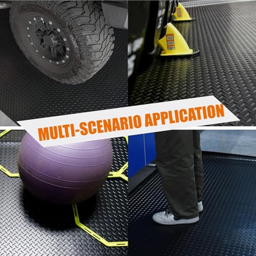 Anti-Slip Rubber Diamond Floor Mat - Durable, Non-Skid, Waterproof Floor Protection for Home, Gym, Garage, and Vehicles - 2.5 mm x 4 ft x 10 ft Rolls - Black (4x10 FT) - size: 118"L x 47.2"W x 0.1"Th
