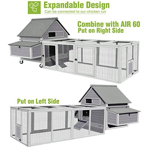 GUTINNEEN Large Chicken Coop on Wheels Mobile Wooden Hen House Weatherproof Duck Poultry Cage 67.3" L for 6-8 Chickens with 6 Nesting Box - size: 67.3"L x 40.0"W x 49.8"H