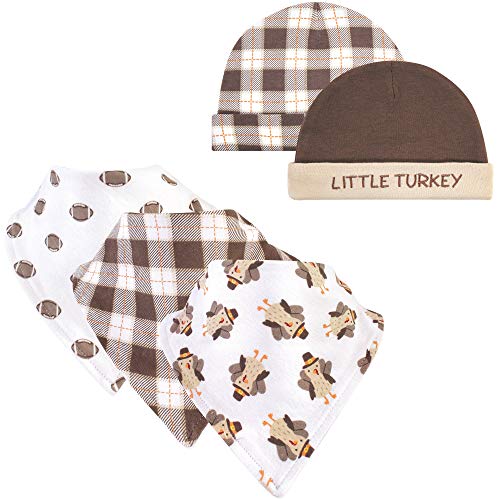 Hudson Baby Unisex Baby Cotton Bib and Headband Set - color: Boy Turkey, size: One Size