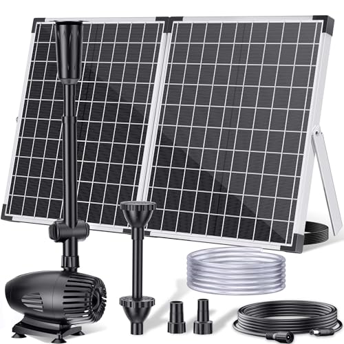 55W Solar Fountain Pump for Outdoor Pond, 480GPH Solar Pond Pump with Dry-Run Protection, Solar Powered Water Pump with PVC Tubing, 17Ft Cord for Ponds, Garden, Waterfall, Hydroponics - size: 55W