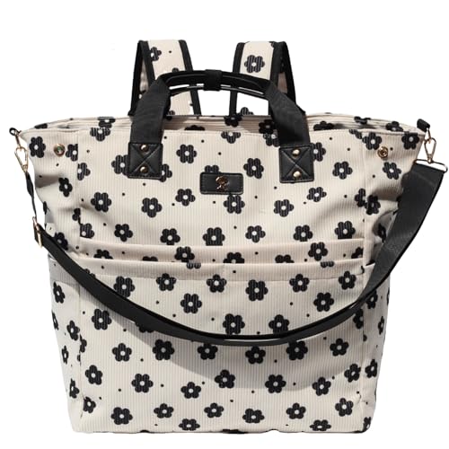 Diaper Tote Bag Totepack Backpack Crossbody Bag 3 in 1 for Women Laptop Backpack Multifunctional with Insulated Pockets - color: Corduroy Black Flower
