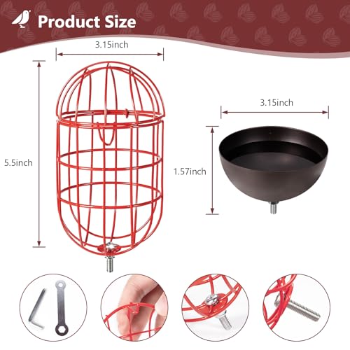 SheeChung Metal Suet Ball Holder for Bird Buddy,Bird Water Feeder Outdoor | 5mm Screw Hole,Bird Buddy Accessories,Smart Feeder Replacement Part,Nutrition Set for Bird Feeder,Easy to Clean & Refill - color: Red Oval, size: with Water Feeder