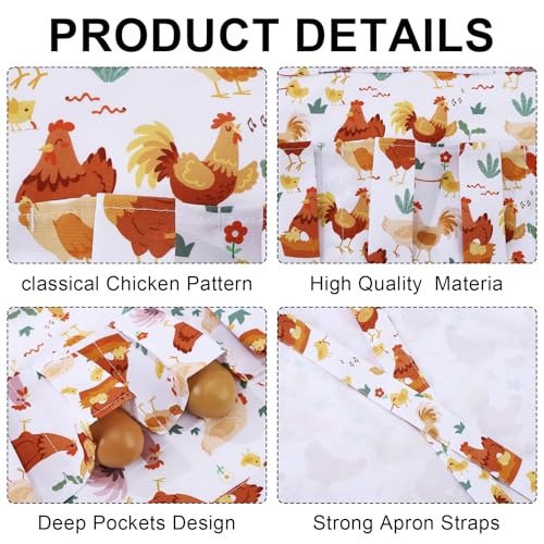 Egg Collecting Apron, 12 Pouches Chicken Egg Apron | Farmhouse Aprons for Chicken, Duck, Goose, Poultry Collection - color: Cartoon Chicken, size: 49*52cm