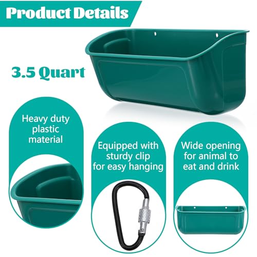 Lemecima Goat Feeders Fence Hanging, 3.5 Quart Chicken Feeder Trough for Livestock Poultry 4 Pack