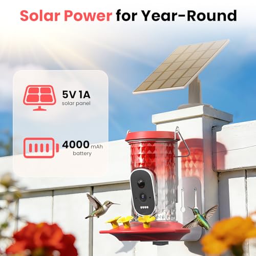 Smart Hummingbird Feeder Camera | AI Identification, 2.5K UHD, Night Vision, Attract Hummingbirds, Solar Powered Outdoor, IP66 Weatherproof, Garden Decor, Gift