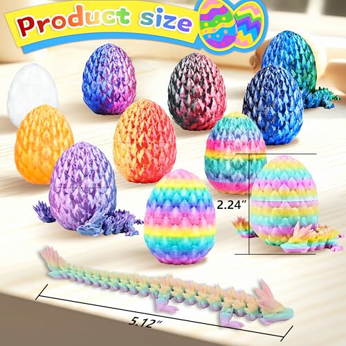 Impossmaker 12pcs 3D Printed Dragon Eggs, Prefilled Easter Dragon Egg with Dragon Toy, Easter Basket Stuffer, Goodie Bag Fillers, Easter Egg Hunt, Unique Easter Basket Gifts for Kids - style: 12P-S1