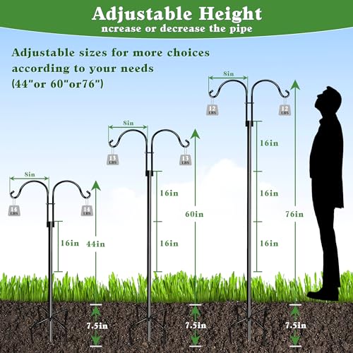 LWWTBS Double Shepherds Hook for Outdoor 1Pack 76 Inch | Heavy Duty Adjustable Bird Feeder Pole, For Hanging Plant Baskets, Garden Decor