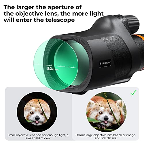 K&F Concept® 12X50 Monocular Telescope with Cleaning Cloth, FMC Lens & BAK4 Prism Telescopes for Adults, Sky Captain HD Monocular for Bird Watching Hunting Hiking Camping Travelling - size: 12*50-Black