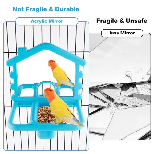 3 in 1 Bird Mirror with Perch Stand,Parrot Mirror for Cage,Bird Swing Toys for Cockatiels,Lovebirds,Conures,Parakeets-Helps Birds Release Stress (Blue) - color: Blue
