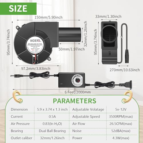 9733 Small Centrifugal BBQ Blower Fan with Variable Controller | 120V–240V AC power plug, for camp,grill,wood stoves,furnace,forge fire bellows and charcoal starter projects - size: 9733-AC Control