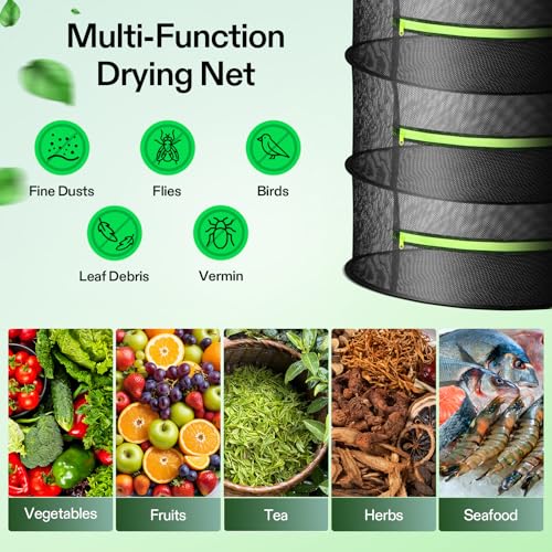 VIVOSUN 6-Layer Mesh Drying Rack Hanging Design with Green Zippers for Dehydrating, Indoor and Outdoor Pruning Shears Included - size: 6 Layer, style: 1 Pack