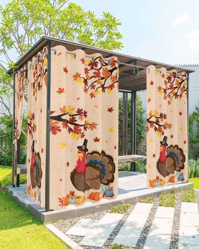 Outdoor Curtains for Patio, Thanksgiving Waterproof Blackout Outside Curtain for Porch/Pergola/Gazebo, Turkey Farmhouse Maple Leaf Autumn Pumpkin Thermal Insulated Drapes, 1 Panel, 54 x 108 Inch - color: Pink, size: 54"W x 108"L (Pack of 1)