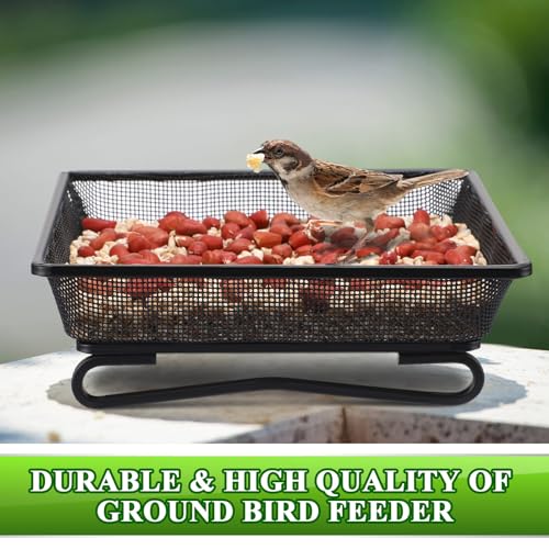 Nuogo 4 Pcs Ground Bird Feeder Tray 7 Inches Platform Bird Feeder for Outside Metal Squirrel Feeders Rust Resistant Mesh Seed Tray Garden Yard Decoration for Outdoor Wild Dove(Square) - style: Square