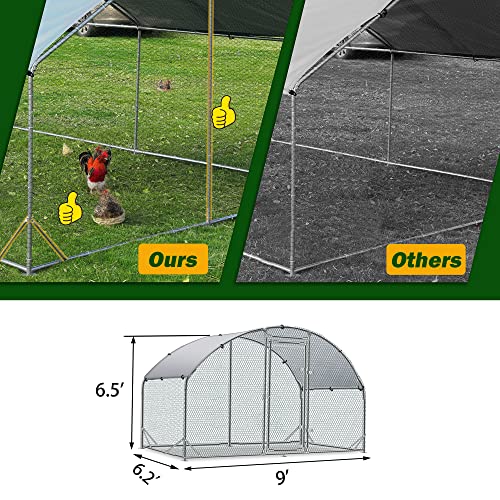 TOLEAD Large Metal Chicken Coop Upgrade Tri-Supporting Wire Mesh Chicken Run,Chicken Pen with Water-Resident and Anti-UV Cover,Duck Rabbit House Outdoor(9’ W x 6.6’ L x 6.5’ H) - size: 78.1"L x 108.0"W x 78.0"H