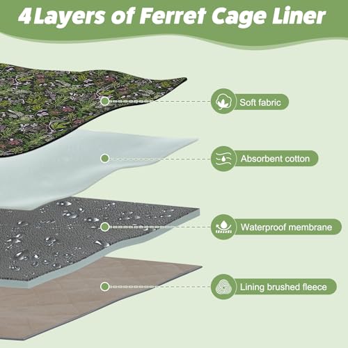 Bienbee Ferret Cage Liner Set, Leakproof Ferrets Cage Accessories for Small Animals Rats Chinchillas Hedgehogs Ferrets(Deep Green, Double Unit Combo) - color: Deep Green Flower Branch, size: Double Unit Combo-7 PCS