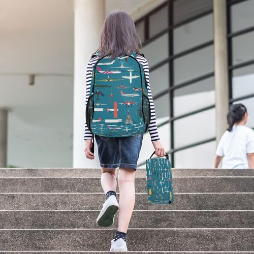 Airplane Plane and Aircraft Backpack with Lunch Bag, School Travel Backpack for Teens Boys Girls Kids Backpacks Set - color: Navy Blue