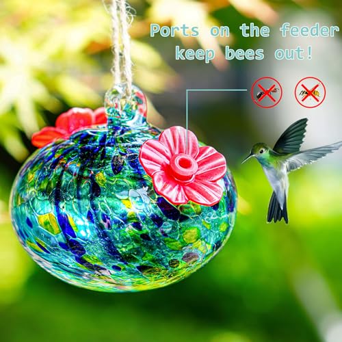 3.3OZ Glass Hummingbird Feeder with 2 Feeding Ports for Outdoors Hanging - color: E