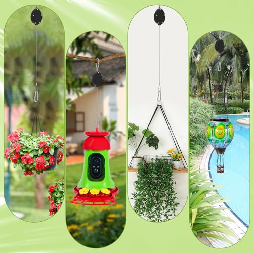 Plant Pulleys for Hanging Plants, Heavy Duty Retractable Hangers, 304 Stainless Steel Rope, Auto Plant Holder, Adjustable Climbing Hook for Garden Baskets Watering, or Bird Feeders (Black-6) - color: Black-6
