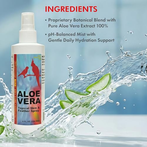 Aloe Vera Spray 8 Fl Oz - Natural Skin & Feather Care Spray | Soothes Dry Skin & Supports Healthy Feathers – Easy to Use Bottle for Gentle Hydration for All Birds - size: 8 Fl Oz (Pack of 1)