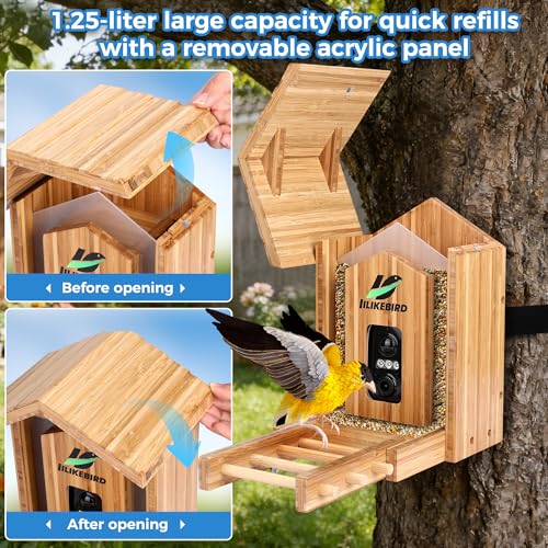 Bamboo Smart Bird Feeder 4K Camera AI ID Solar IP65 1.5L(L)