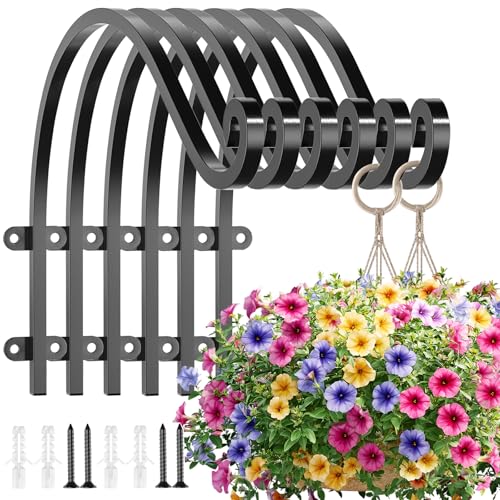 EPHECH 6Pack 16Inch Heavy Duty Hanging Plant Brackets for Plant Baskets | 80Lbs Outdoor and Indoor Hanging Brackets | Black Metal Wall Plant Hanger Hooks for Hanging Flower Pot Bird Feeder Lanterns - size: 6PCS-16Inch