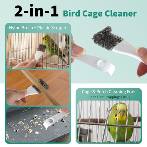 Bird Cage Accessories Bird Poop Remover Brush, Bird Cage Cleaner Brush for Poop Off Bird Poop Remover, Parrot Cage Cleaning Brush Tools for Parakeet Small Animal Cage and Bird Cage Perch Cleaner 4Pcs