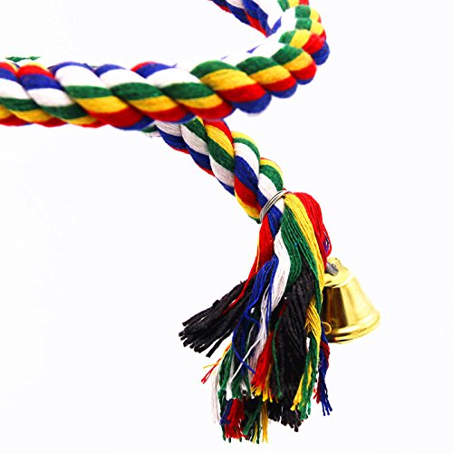 Litewoo Bird Cotton Rope Perch Swing Bird Perch Chew Toy for Parrot African Greys Macaw Eclectus Cockatoo Alexandrine Amazon Cage Swing Stand with Bells (S 39 INCH)