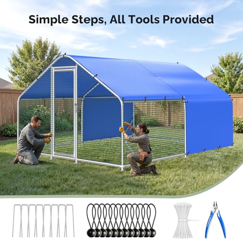 Sino Luban Large Metal Chicken Coop Run with Hardware Cloth Anti-Rust for 20 Chickens/Ducks, Chicken Runs for Yard with Waterproof Cover, Chicken Enclosure Pen Outdoor, Walk-in Poultry Cage - size: 11.8' L x 8.8' W x 6.4' H