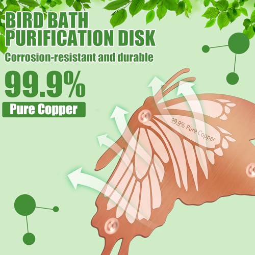 4 Pack Pure Copper Disk for Bird Bath Water Cleaner,Butterfly | Triple-point Support, Outdoor Bowl Purification, Algae Prevention Safe, Pure Copper Discs, Flower Petal Design Shapes - size: Butterfly
