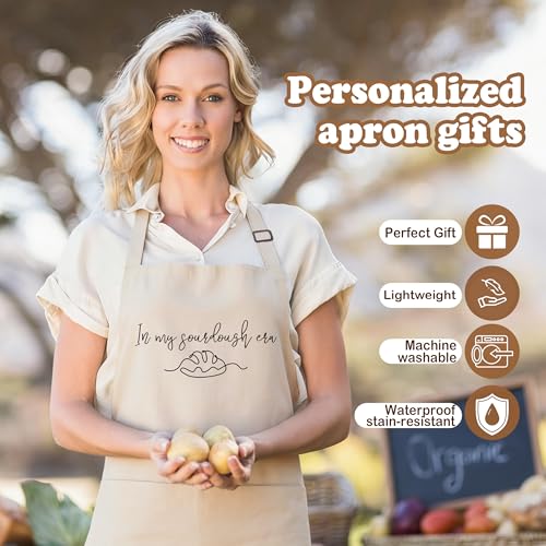 In My Sourdough Era Apron for Women with Deep Pockets - Funny Bakers Apron, Unique Sourdough Gifts for Women & Bread Bakers, Adjustable Kitchen Apron for Mom, Mother’s Day Baking Gift - B06 - color: In My Sourdough Era 2