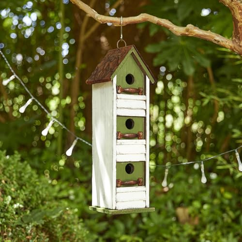 Glitzhome Bird Houses for Outside, Blue Bird Houses for Outdoors,18" H Distressed Outdoor Garden Wooden Birdhouse Decorative Hanging Bird House with Shutter Texture for Hummingbird,Sparrow,Wren Finch - color: 18"H 3-Tier