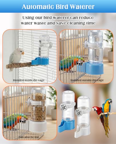 2 PCS Automatic Bird Cage Water Dispenser, Parakeet Parrot Feeder Hanging Drinking