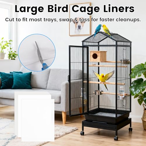 17.7x13.8in Bird Cage Liners,100 Sheets Pre-Cut Cage Tray Pads | Disposable Absorbent Non-woven Pads Absorb Moisture and Collect Feathers for Parrots, Cockatiels, Parakeets and Finches - size: 17.7x13.8in-100P