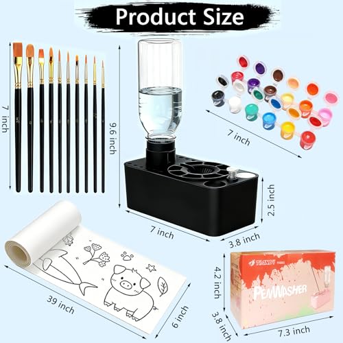 Paint Brush Cleaner Tool,Painting Running Water Circulation Art Supplies,with Brushes,Colors Paint,Watercolor Paper,Paint Station Creative Gift for Kids Girls Adult Artist Beginners (Black) - color: Black