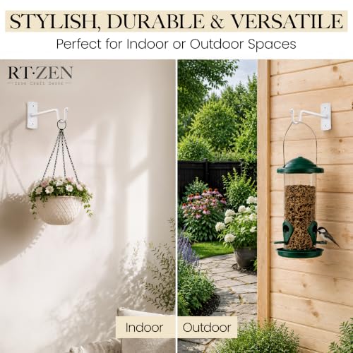 Plant Hangers Outdoor or Indoor Heavy Duty Wall Bracket Hooks | Wrought Iron Metal Hanger Indoor Hook for Hanging Plants Baskets Lanterns Bird Feeders - 2 Pack (White Shepherds Hooks 10") - size: 10 Inch, style: Shepherds Hooks - W