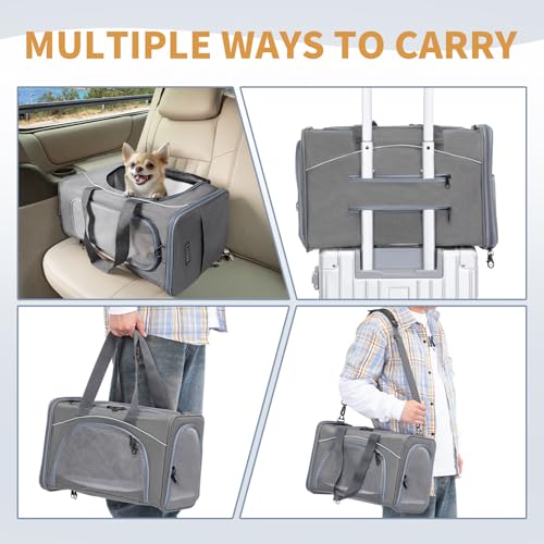 ‌Petsfit Airline Approved Pet Carrier for Small Dogs & Cats, 19x9x12 TSA Approved Carrier, with Removable Dual-Sided Padding (2-Way Placement) - Fits Under Most Airplane Seats, Escape Proof (Grey) - color: Grey, size: 19.0"L x 9.0"W x 12.0"H