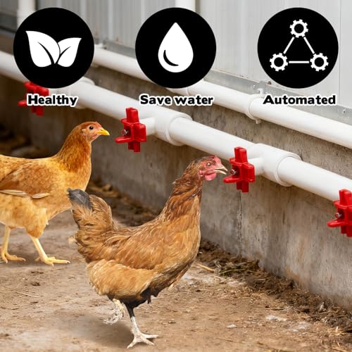 16 Pack Automatic Chicken Nipples Waterer, Horizontal Chicken Waterer Nipples with 1/2'' PVC Tee Fittings DIY Auto Chickens Waterering System Waterer Drinker and for Ducks Quail and Other Poultry