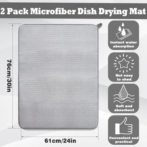 2 Pack Extra Large Microfiber Dish Drying Mat,30 x 24 Inch,Gray | Super Absorbent Drying Pad for Countertops,Sinks,Draining Racks - size: 2 PCS 30 x 24 inch