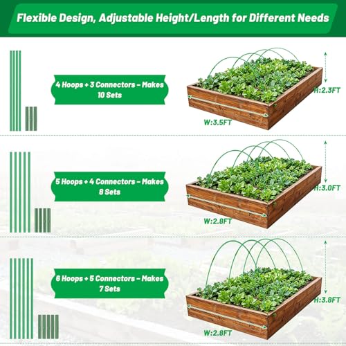 Tetutor Garden Mesh Netting Kit,7 Sets Wide Garden Hoops with 10x30 ft Garden Covers Bird Netting& 12 Clips, Garden Protection for Raised Beds Greenhouse Vegetable Plants Flowers Green - color: Green+white