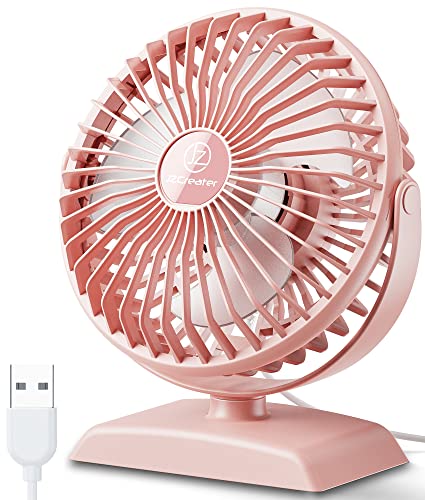 JZCreater USB Desk Fan, USB Fans Mini, 360 Rotation Desktop FanS with 3 Speed, Table Personal Cooling Fan, Quiet Mini Desk Fan, USB Powered, Small Fan for Home Office Bedroom Car Travel, Pink - color: Pink