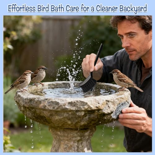 2 Pcs Bird Bath Brush Black Hard Bristle Cleaning Brush with Ergonomic Handle Utility Bird Bath Scrub for Bird Feeder Bath Accessories Fountain Outdoor Cleaning