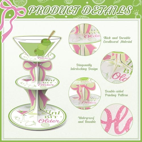 3 Tier Martini Party Decorations A Tini Bit Older Birthday Cupcake Stand Martini Cocktail Cupcake Tower Dessert Holder Table Display for Tini Bar Bachelorette Party Decor Supplies - style: Martini