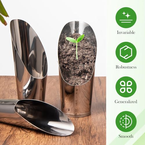 3Pcs Stainless Steel Soil Scoop Set - Bonsai Shovel Tools for Repotting, Succulent Planting, Gardening Small Metal Hand Spade Trowel (Silver)