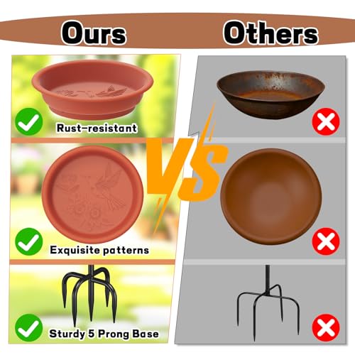 Bird Bath for Outside, 40In Freestanding Birdbaths & Feeder, Brown | Stable Metal Stake, 12" Removable Bowl, Weather-resistant, Easy Clean, Outdoors Garden Patio Yard Lawn - color: Brown