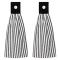 Black and White Ticking Stripe Hanging Kitchen Dish Hand Towel Cotton with Button Accent, Set of 2 - color: Black