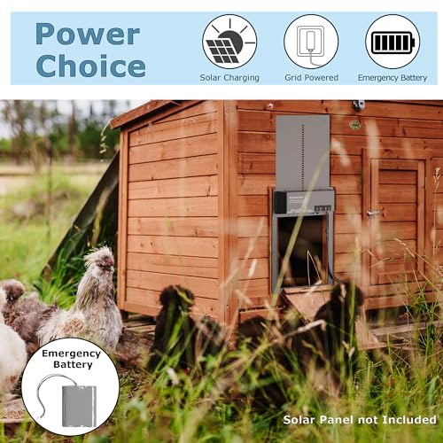 Automatic Chicken Coop Door with App Programmable, Solar/Battery/Grid Multi-Power Supply, Motion Sensor Anti-Pinch Safety System, Durable Weatherproof Aluminum Auto Door for Poultry - GRUBSFARM