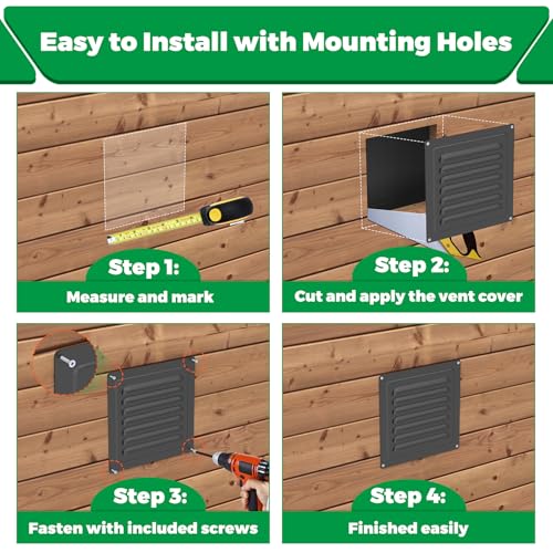 Forestchill Air Vent Louver for Chicken Coop, 6" x 6" Air Vent Grille with Built in Screen Mesh, Louvered Exhaust Grille for Chicken Coops Ventilation, Black