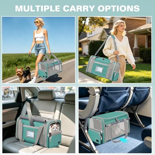 Cat Carrier Airline Approved Privacy Portable Top Load Pet Travel Bag | Soft Sided Pet Carriers for Small Cats Dogs Puppy up to 16 Lbs,Collapsible,Zipper Lock,Luggage Sleeve,2 Storage,Washable - color: Lake Green